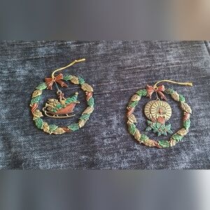 Vintage Russ metal wreath ornaments with original packaging